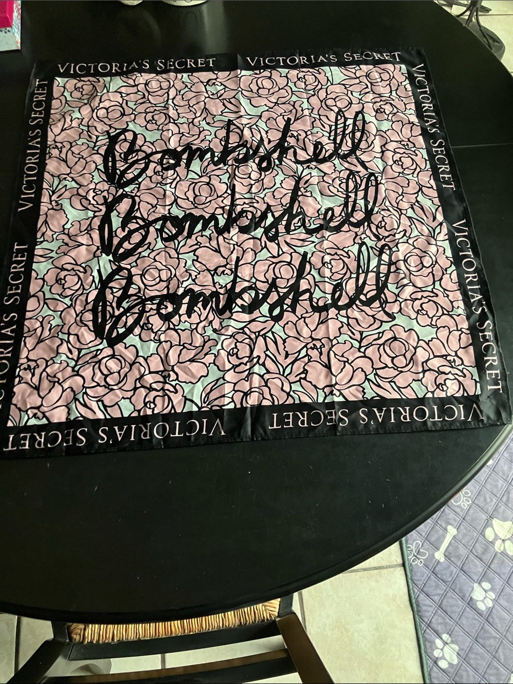 Victoria's Secret Pink Rose Logo Square Scarf with Black Border
